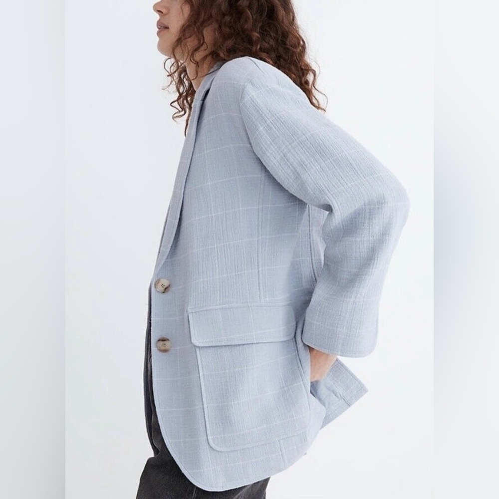 Madewell Blazer Light Blue Plaid Relaxed Larsen Cotton & Linen